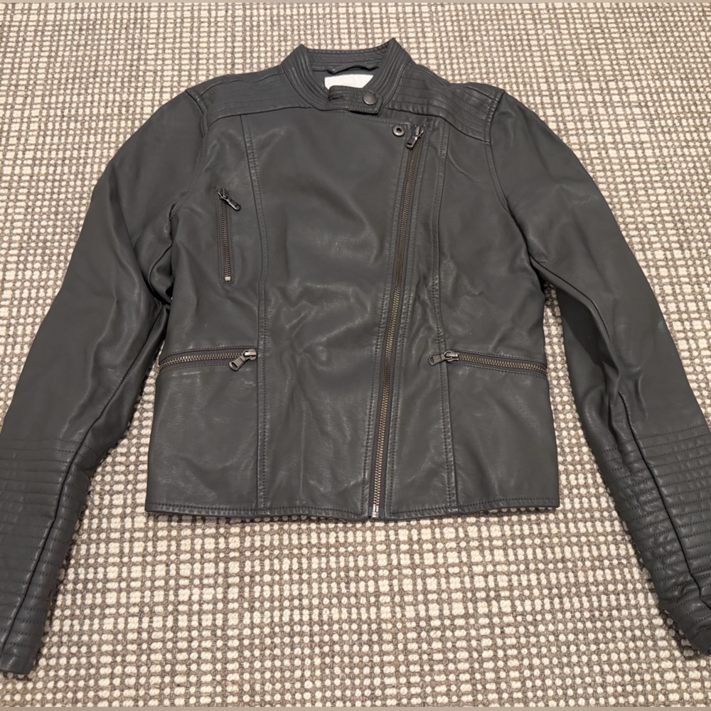 Women’s Gray Vegan Leather Moto Jacket